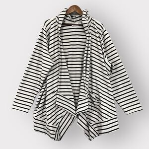 Denim & Co. Active Open Front Cardigan Women 2X Striped French Terry Drape Front